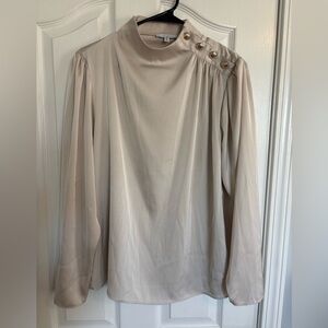 Maison D’Amelie Chic Beige Women's Blouse with Shoulder Button Accents